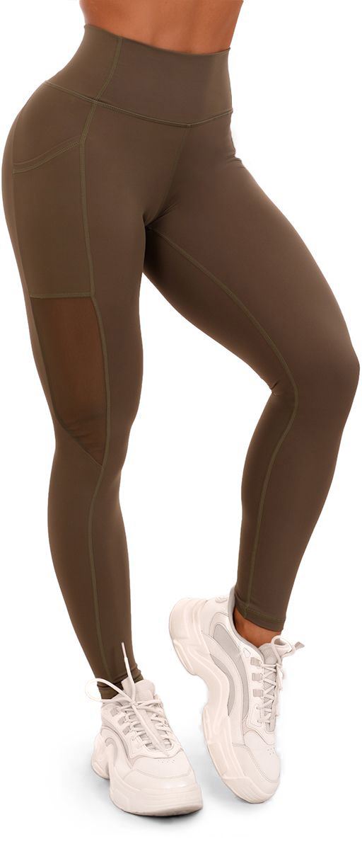 GymBeam Dámske legíny Mesh Panel Olive L