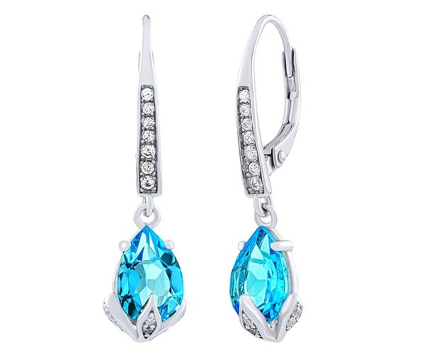 Silvego Strieborné náušnice Clarissa so Swiss Blue Topaz a Brilliance Zirconia JJJ1267ETS