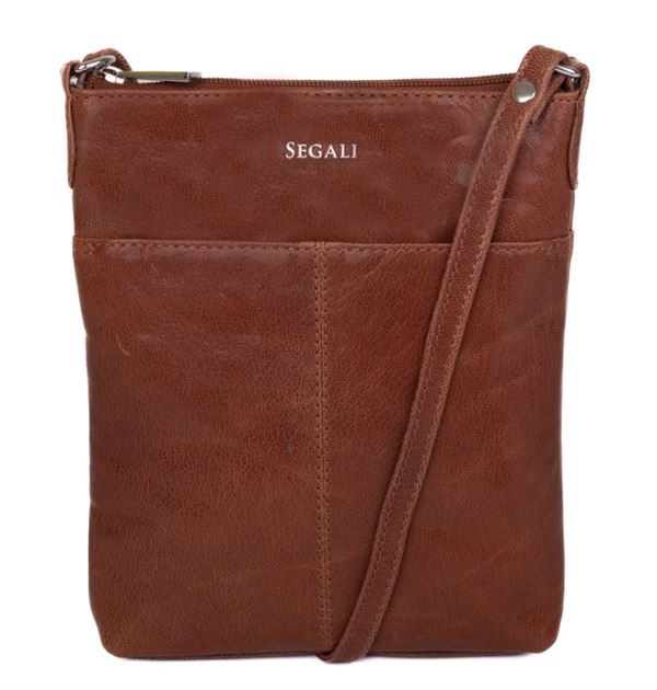 SEGALI Dámska kožená crossbody kabelka 7001 G cognac