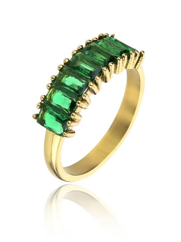 Marc Malone Blyštivý pozlátený prsteň so zirkónmi Leila Green Ring MCR23062G 57 mm