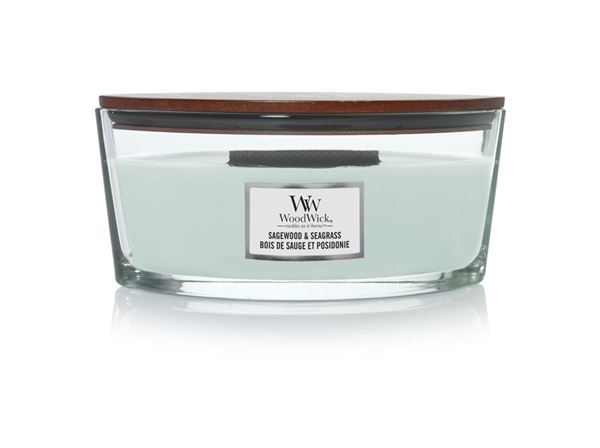 WoodWick Vonná sviečka loď Sagewood & Seagrass Elipsa 453