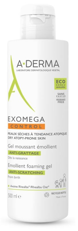 A-DERMA Zvláčňujúci penivý gél pre suchú pokožku so sklonom k atopickému ekzému Exomega Control (Emollient Foaming Gel) 500 ml