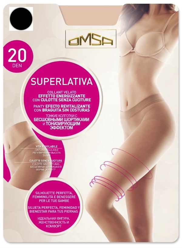 OMSA Dámske bezšvové pančuchové nohavice Superlativa Nero 20 DEN 4067OM SUPERLATIVA 20.0091 S